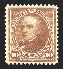 283a, 1900 10c Orange brown, vertical watermark, very well centered within considerably large margins than usually found, sumptuously rich color and an excellent clarity of
impression, pristine o.g., n.h., extremely fine a highly desirable exam