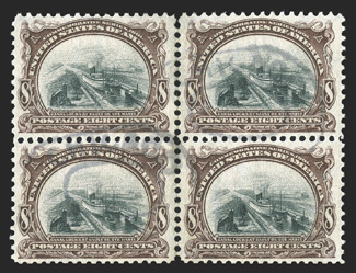 294-99, 1c-10c Pan-Americans cplt., scarce set of used blocks of four, generally well centered and lightly cancelled, fresh and intact, 10c reperforated at top, otherwise
fine-very fine.