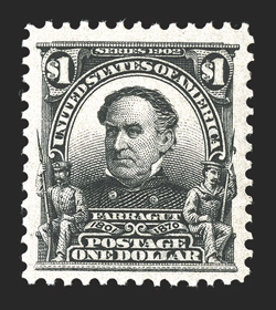 311, $1.00 Black, fresh and well centered, intense color and sharp impression, o.g., l.h., very fine.