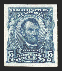 315, 5c Blue imperforate, large even margins all around, o.g., n.h., fresh and extremely fine.