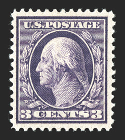 359, 3c Deep violet on bluish paper, a particularly choice mint example of this difficult value, uncommonly well centered and margined, deep rich color on fresh paper, o.g.,
trivial h.r., choice very fine signed HFC (Colman) and accompanied b