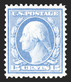 366, 15c Pale ultramarine on bluish paper, nicely centered, brilliantly fresh color, o.g., lightly hinged, very fine 1997 PSE certificate.