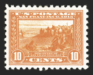 404, 10c Panama-Pacific, perf. 10, brilliant color on fresh white paper, nicely centered, o.g., l.h., very fine 2002 PSE certificate.