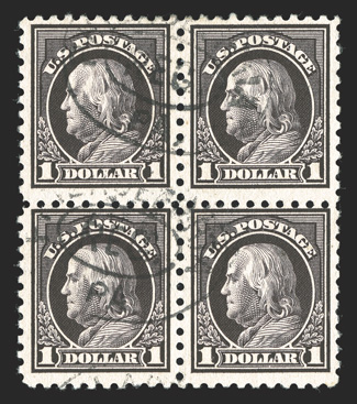 424-40, 460, 1c-$1.00 Washington and Franklin cplt. plus 435a, used blocks of four, generally well centered, some small faults not affecting 460, 30c natural s.e., most
fine-very fine.