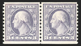 456, 3c Violet rotary coil, Ty. I, perf. 10 vert., joint line pair, bright and fresh, well centered, o.g., l.h., very fine 1972 PF certificate.