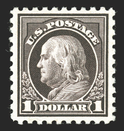 478, $1.00 Violet black, uncharacteristically well centered and margined, rich luxuriant color on fresh white paper, o.g., l.h., extremely fine 2004 PF
certificate.