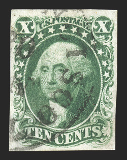 13, 10c Green, Ty. I, full to large margins all around, deep luxuriant color and an uncommonly strong impression, San Francisco c.d.s. cancel, choice very fine 2010 PF
certificate.