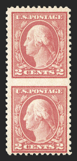 499c, 2c Rose, Ty. I, imperforate between, vertical pair, bright and fresh, o.g., l.h., fine-very fine and quite scarce 1999 PF certificate.