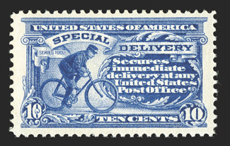 E8, 10c Ultramarine, gorgeous mint single, excellent centering within larger margins than most, striking intense color and impression contrasted by bright white paper, pristine
o.g., n.h., extremely fine 2000 PF certificate for a horizontal str