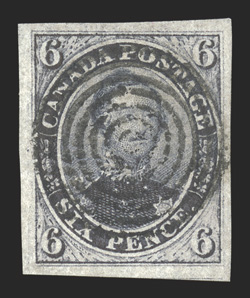 2, 1851 6p Slate violet on laid paper, an outstanding used example, featuring four extra-large margins, strong color and a fine detailed impression, light target cancel that
fills out the central vignette perfectly, extremely fine a marvelous c