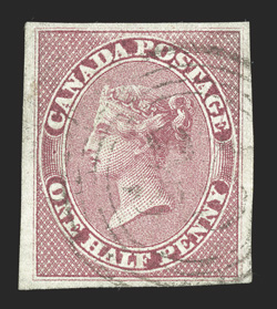 8, 1857 ½p Rose, premium used example, four mostly large margins, lovely color in an especially deep shade, highly detailed impression, unusually light four-ring cancel, choice
very fine signed Buhler and accompanied by a 1983 Brandon certifica