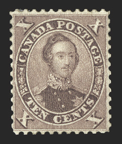 17, 1859 10c Red lilac, nicely centered for this, strong color, large part original gum, very fine (Unitrade C$3,750.00).