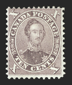 17, 1859 10c Red lilac, fresh mint single, bright color, large part o.g., fine (Unitrade C$2,000.00).