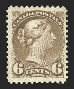 39, 1872 6c Yellow brown, rich color and a crisp impression, nicely centered, o.g., trivial h.r., very fine (Unitrade C$900.00).