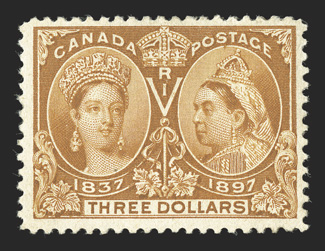 63, 1897 $3.00 Jubilee, strong rich color, o.g., fresh and fine signed A. Diena (Unitrade C$1,200.00).