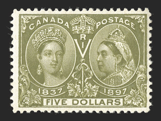 65, 1897 $5.00 Jubilee, bright color, o.g., lightly hinged, nearly very fine (Unitrade C$1,200.00).