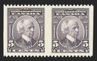 141b, 143b, 144b, 1c, 3c and 5c Confederation, imperforate vertically, each in a horizontal pair, bright colors, o.g., n.h., very fine (Unitrade C$720.00).