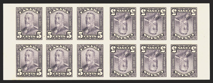 149c-153c, 1c, 2c and 5c King George V, tete-beche imperforate booklet panes of six, a lovely complete set of the three values, marvelously bright and fresh, o.g., each is
lightly hinged at the top left and top right, balance never hinged, extre