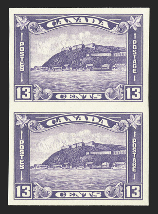 195c-201a, 1932 1c-13c King George V Medallion issue, imperforate, cplt., the 1c-8c in horizontal pairs, 13c in vertical pair, large margins, fresh colors, o.g., n.h., very
fine (Unitrade C$5,950.00).