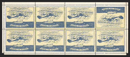 Unitrade CL9d, 1926 (25c) Elliot-Farchilds Air Service pane of eight with top right stamp inverted, fresh pane, o.g., n.h., fine-very fine.