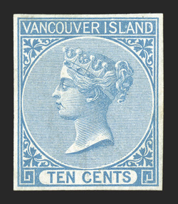 4, 1865 10c Blue imperforate, an especially desirable mint example, with full margins all around, extraordinarily bright and fresh, virtually full original gum, very fine a
rare stamp in this premium quality 2009 Brandon certificate (Unitrade