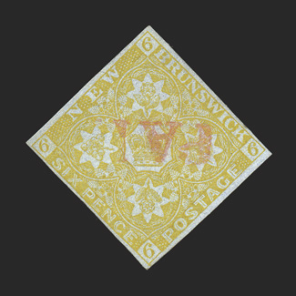 2, 1851 6p Olive yellow, used, four full to large margins, bright color, cancelled by a red PAID straight line, very fine 1986 Brandon certificate as S.G. 3 (Unitrade
C$1,500.00).