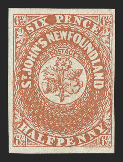 7, 1857 6½p Scarlet vermilion, a choice unused example of this scarce stamp, with full to mostly large margins all around, lovely color and impression, very fine 2003 BPA
certificate ex-Ferrary (Unitrade C$6,000.00).