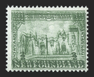 213b, 1933 2c Green, double impression, a striking example with two distinct and strong impressions, o.g., n.h., fine and scarce (Unitrade C$750.00).