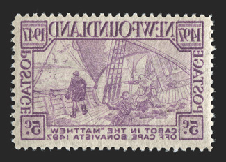 Unitrade 270ii, 1947 5c Cabot, reverse offset, with a strong and well centered offset on the gum side, o.g., n.h., very fine.