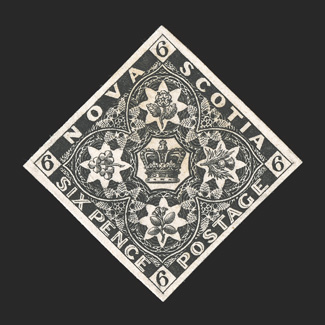 Unitrade 4P, 1851 6p Black plate proof on thin card, large margins, strong color, very fine.