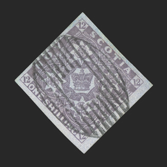 7, 1851 1- Dull violet, a stunning used example in the finest attainable quality, as this gem possesses physical characteristics that cannot be matched, with huge margins all
around including sizable sheet margins at right and bottom (belie