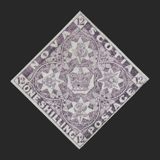 7i, 1851 1- Dull violet, T.H. Saunders watermark, exceedingly rare unused example showing a large portion of 18 (from the 1851 year date), full margins, strong color and a
highly detailed impression, very fine an unused One Shilling value