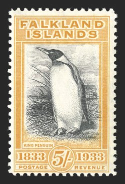 S.G. 136a, 1933 5- Black and yellow orange, deep vibrant colors, o.g., lightly hinged, a fine example of this scarce color variety 2008 Sismondo certificate (Scott 74a
$2,000.00).