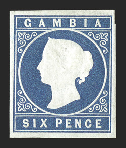 S.G. 3, 1869 6p Deep blue, full even margins all around, intense color on pristine white paper, full o.g., lightly hinged, very fine (Scott 2 $550.00).