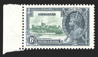 S.G. 116b, 1935 6p Jubilee, short extra flagstaff, a left sheet-margin single (from position 21), well centered and wonderfully fresh, o.g., never hinged, very
fine.