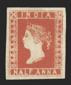 S.G. 1a, 1854 ½a Deep vermilion, without gum as issued, four large margins, intense color and a deeply etched impression, very fine an especially choice and desirable example
of this scarce stamp 2002 Brandon certificate (Scott 1 var.).