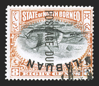 S.G. D6ba, 1901 8c Black and vermilion postage due, frame inverted, a handsome example of this rarity which is only known used (all are cancelled to order), unobtrusive cancel
confined to bottom right corner which allows for the complete inverte