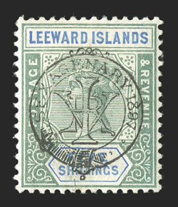 S.G. 16, 1897 5- Green and blue, Jubilee overprint, well centered, attractive colors, o.g., lightly hinged, very fine 1978 Brandon certificate (Scott 16
$525.00).
