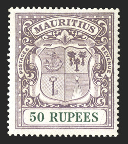 S.G. 222, 1924 50R Dull purple and green, well centered, brilliantly fresh, o.g., lightly hinged, a very fine example of this key high value 1989 BPA certificate (Scott 200
$850.00).