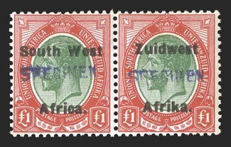 S.G. 35s-40s, 1923-26 1- to £1 King George V, bilingual pairs, with handstamped Specimen cplt., brilliant colors, o.g., never hinged, very fine.