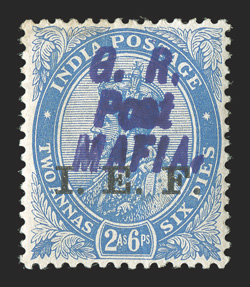 S.G. MR37-38, 43-48, 1915 2½a and 3a, 1917 3p-3a G.R.PostMAFIA handstamps, eight different of these elusive stamps, o.g., some h.r.s, fine-very fine each is signed Robert Gibbs
(Scott NL83-84, 89-94 $1,980.00).