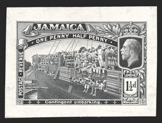 S.G. 80P, 1919 1½d Die proof in black on thin glazed card, 49x35mm, very fine ex-Surtees (Scott 77P).