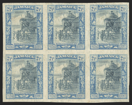 S.G. 82P, 1921 2½d Deep blue and blue, imperforate imprimatur on ungummed watermarked paper, small corner crease at top right, otherwise extremely fine ex-De La Rue Archives
(Scott 79P).
