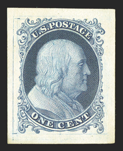 40P2a, 1c Bright blue reprint, Ty. I, Panama-Pacific small die proof, an extremely rare example of this proof, of which no more than five examples exist and this being the first
such example we have ever offered, intense color and impression
