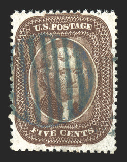 29, 5c Brown, Ty. I, deep intense color and impression, attractively centered, crisp grid cancels in a greenish blue color, very fine 2007 PF certificate.