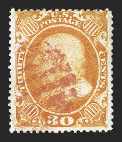 35, 36b, 38, 10c Green, 12c Black plate 3, 30c Orange, includes two shades of the 10c, each is cancelled solely by a red postmark, fine-very fine 38 accompanied by a 1984 PF
certificate.