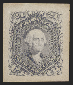 60P2a, 24c Violet Panama-Pacific small die proof on wove, large even margins all around, slight overall toning as usual, very fine no more than five were produced 1991 PF
certificate (now listed as 70TC2a).