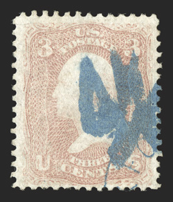 65, 3c Rose, cancelled by a well struck Bluebird fancy of Rockford Ill., a small portion of the Rockford c.d.s. also present, stamp nicely centered and fresh, very
fine.