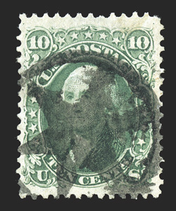 68, 10c Yellow green, exceptionally well centered and margined, bold fancy six point star in circle cancel (S-E ST6P3), an extremely fine stamp with a most desirable cancel
2010 PF certificate.