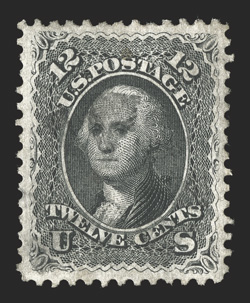 69, 12c Black, uncharacteristically well centered and margined, deep color and a well incised impression, lightly cancelled, extremely fine 2010 PSE certificate (XF 90 SMQ
$335.00).